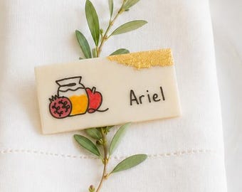 Luxe Personalized Rosh Hashanah Marzipan Place Cards (set of 8) - Kosher, Vegan