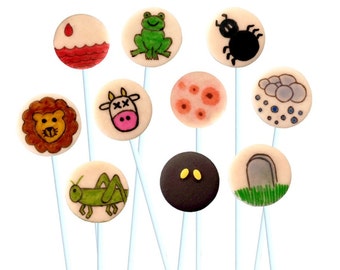 Passover Ten Plagues Lollipops - for Passover Seder - a fun Passover hostess gift and kids Seder gift!  Marzipan Candy Pops!