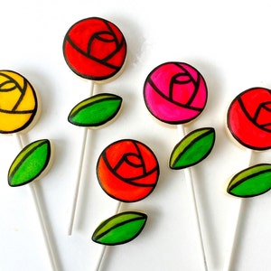 Colorful &quot;Stained Glass&quot; Roses 2-in-1 Marzipop™ Artisan Marzipan Lollipops!  Packed in a gift box - Great Hostess or Mom gift!