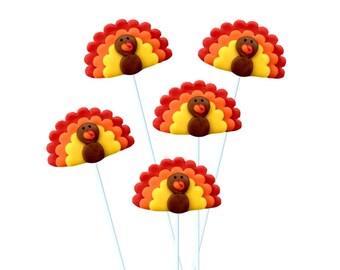 ¡Paletas de mazapán con forma de pavo para el Día de Acción de Gracias! ¡Decoración de mesa y regalo para la anfitriona! ¡Ideal para niños!