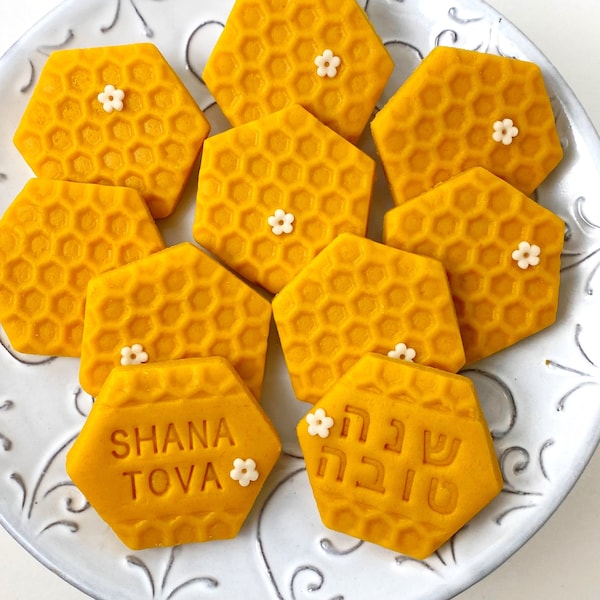 Rosh Hashanah Cookies Shana Tova Honeycomb Gift Card Marzipan Tiles!  Shana Tova in Hebrew & English!  Great Hostess Gift! Certified Kosher!