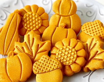 Luxe Golden Thanksgiving Candy Tiles!  Marzipan Leaves, Sunflowers, Acorns, Pumpkins and Gourds!  Great Thanksgiving Hostess Gift!