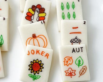 Peças de Mahjong de Marzipã com Tema de Outono > Presente para Amantes de Mahjong, Presente de Ação de Graças, Presente de Aniversário para Fãs de Mahjong, Delicioso Doce de Mahjong de Marzipã