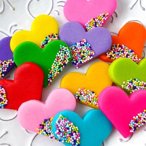 Valentine&#39;s Day Sprinkle Candy Hearts - Rainbow - A box of gorgeous marzipan tiles with our signature sprinkles!