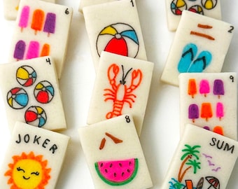 Edible Mahjong Marzipan Tiles - Summer Beach Candy Gift Box & Party Favors for Game Night