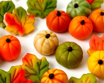 Autumn Harvest Candy Collection!  Thanksgiving Place Settings and Hostess Gift!  Marzipan Pumpkins and Maple Leaves!