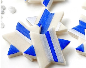 Davidster snoeptegels!  Handgeschilderd in blauw en eetbaar zilver! Heerlijk zespuntige stercadeau voor Chanoeka!  Gecertificeerd koosjer!