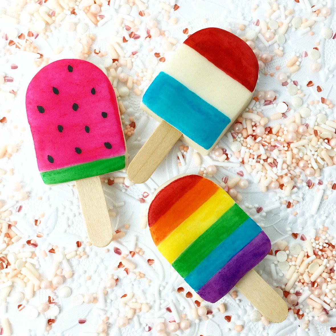 Ice Pop Candy Marzipan Lollipops avec de Vrais Mini Bâtonnets Popsicle Une Piscine d'été Végétalienn