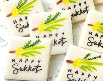 Happy Sukkot Placecard Place Settings Marzipan Cookie Candy Gift Box! Delicious Hostess Gift for Sukkah Celebrations - and Kosher!