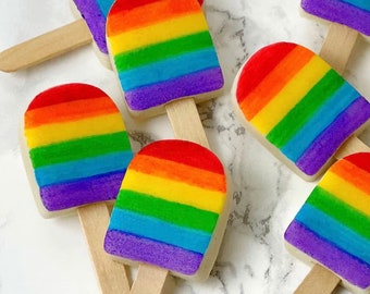 Rainbow Pride Popsicle Marzipan Lollipops with Real Mini Popsicle Sticks! A vegan summer pool or beach party treat!