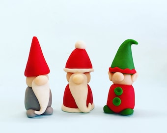 SANTA, ELF and GNOME Christmas marzipan candy - Edible marzipan gift sculptures - Great Cake and Cupcake Toppers - A Delicious Treat!