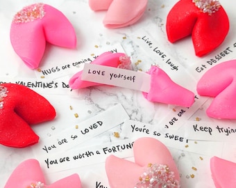 Valentine's Day Marzipan Fortune Cookies - Red, Pink and Natural Cookies with Fun Messages inside!