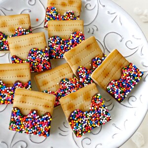 Passover Rainbow Sprinkle Matzah Tiles - Fun treat for Passover Seder!