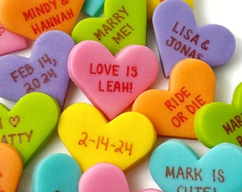 Personalized Conversation Hearts Candy - Marzipan Candy Tiles! Celebrate Valentine's Day with Personal Candy Hearts!