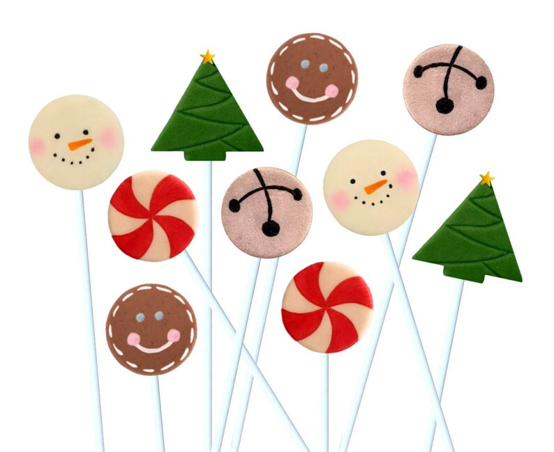 Christmas Candy Pops Stocking Stuffer and Gift Marzipops Jingle Bells, Snowmen, Trees, Gingerbread and Peppermints image 1