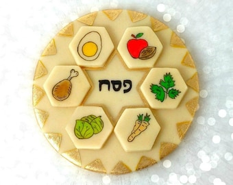 Passover Marzipan Seder Plate - Modern and Delicious Dessert Treat for Passover Seder!  A Unique Hostess gift and Seder dinner gift!