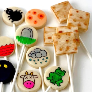 Passover Super Gift Set Ten Plagues AND Ten Matzahs Passover Lollipops - a fun Seder hostess gift and kids Seder gift!  Marzipan Candy Pops!