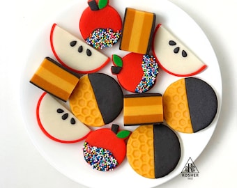 Rosh Hashanah Cookie Favorites!  Jewish New Year Apples & Honey Marzipan! Shana Tova Dinner Hostess Gift! Certified Kosher!
