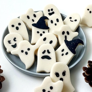 Halloween Glitter Ghost Candy Tiles - Delicious Marzipan Halloween Party Favors! Trick or Treat with our Spooky Ghosts!