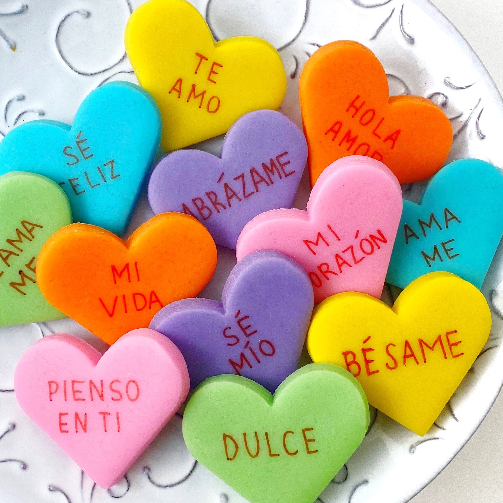 Small Conversation Hearts by Cambie | 2 lbs of Pastel Valentine's Candy | Delicious Fruity & Mint Flavors in A Colorful Pastel Display | Conversation