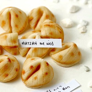 Passover Marzipan Matzah Fortune Cookies - Fun treat for Passover Seder!  The most delicious and pretty Pesach Hostess Gift!