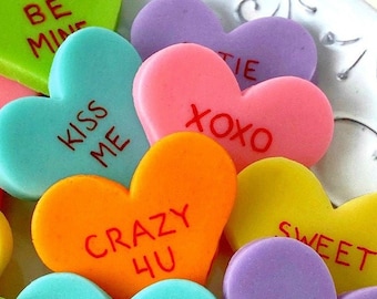 Valentine's Day Candy - Marzipan Conversation Hearts - Heart Table Decor & Delicious Gift! Show your Love on Valentine's Day w/Candy Hearts!