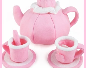 TEA SET - PDF Felt Food Pattern (Teapot, Cups, Saucers, Tea Bags, Spoons)