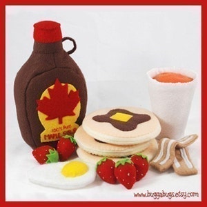 STÜCKCHEN FRÜHSTÜCK - PDF Filz Lebensmittel Muster (Pfannkuchen, Ahornsirup, Bacon, Ei, Erdbeeren, Orangensaft, Tasse)