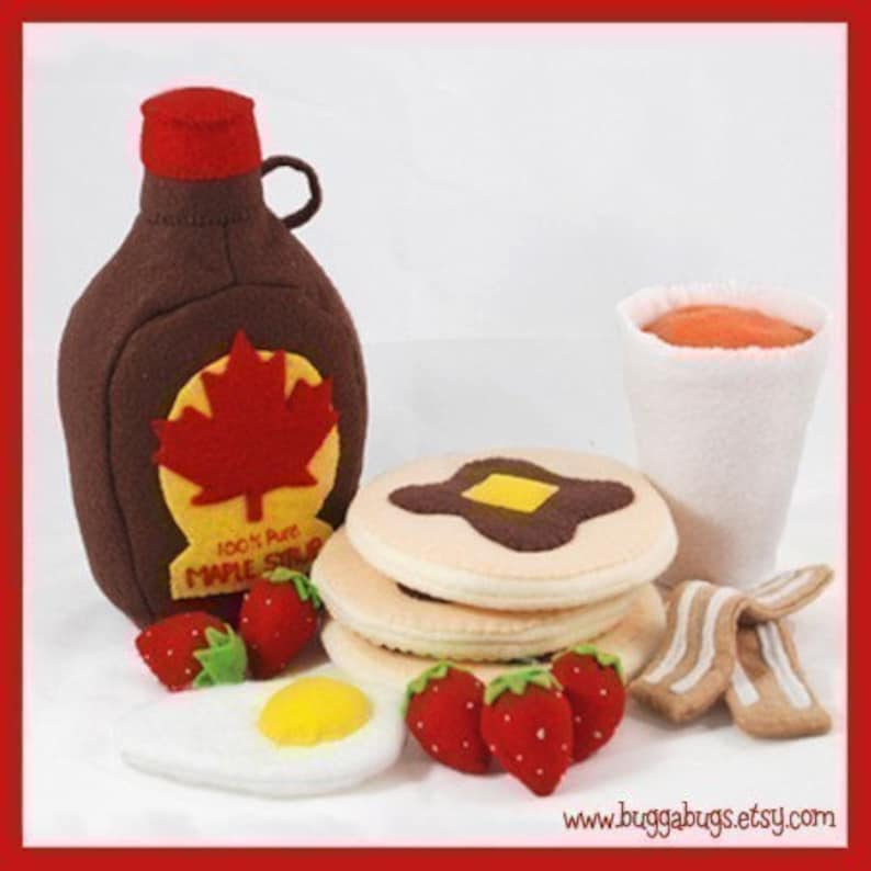 PANCAKE BREAKFAST PDF Felt Food Pattern Pancakes, Maple Syrup, Bacon, Egg, Strawberries, Orange Juice, Cup image 1