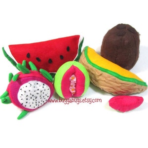 TROPICAL FRUIT Felt Food PDF Pattern Guava, Cantaloupe, Pomegranate, Dragon Fruit, Papaya, Mango, Coconut, Watermelon image 2