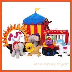 CIRCUS - PDF Doll Pattern (Tent, Clown, Elephants, Monkey, Show Horses, Lion, Cage, Ring of Fire, Stages)