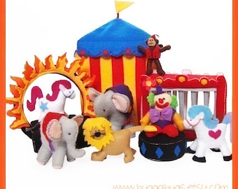 CIRCUS - PDF Doll Pattern (Tent, Clown, Elephants, Monkey, Show Horses, Lion, Cage, Ring of Fire, Stages)