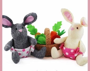 BABY BUNNIES - PDF Pattern (Easter Bunny, Basket, Vegetables)
