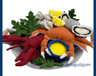 SEAFOOD DINNER - PDF Sewing Pattern (Lobster, Crab, Oyster, Clam, Kale, Lemon Wedge, Bucket, Butter Sauce))