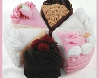 TEA CAKES - PDF Felt Food Pattern (German Chocolate, Black Forest, White, Confetti, Strawberry, Triple Layer, Cake Stand)