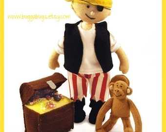 PIRATE JACK - PDF Doll Pattern (Pirate, Monkey, Treasure Chest)