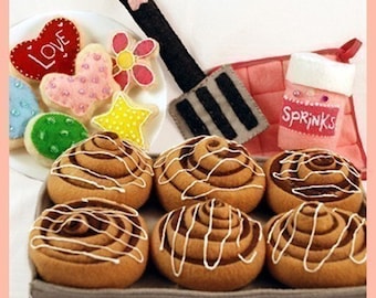 BAKERY SWEETS - PDF Felt Food Pattern (Cinnamon Rolls, Sugar Cookies, Sprinkles, Spatula, Hot Pad and Baking Sheet)