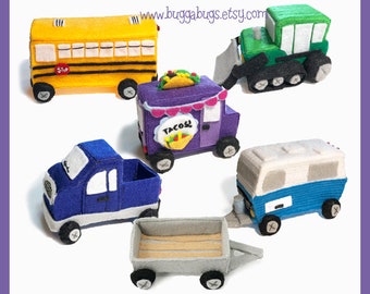 CARS 1 - PDF Sewing Pattern (School Bus, Tractor, Taco Truck, Truck, Camping Trailer, Trailer)