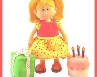ELIZA'S BIRTHDAY - PDF Doll Pattern (Doll, Dress, Sandals, Birthday Cake, Present)