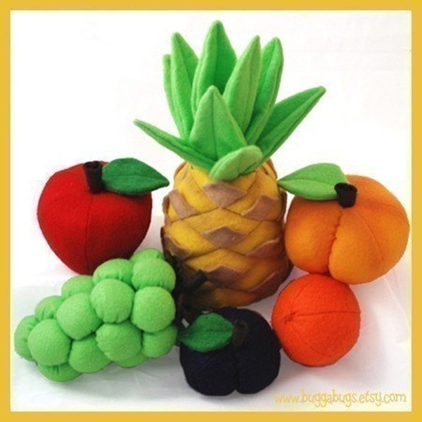 FAVORITE FRUIT - PDF Felt Food Pattern (Pineapple, Peach, Plum, Apple, Orange, Grapes)