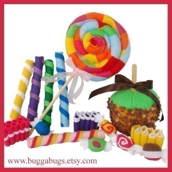 CANDY SHOPPE - PDF Felt Food Pattern (Lollipop, Ribbon Candy, Taffy, Candy Sticks, Candy Apple)