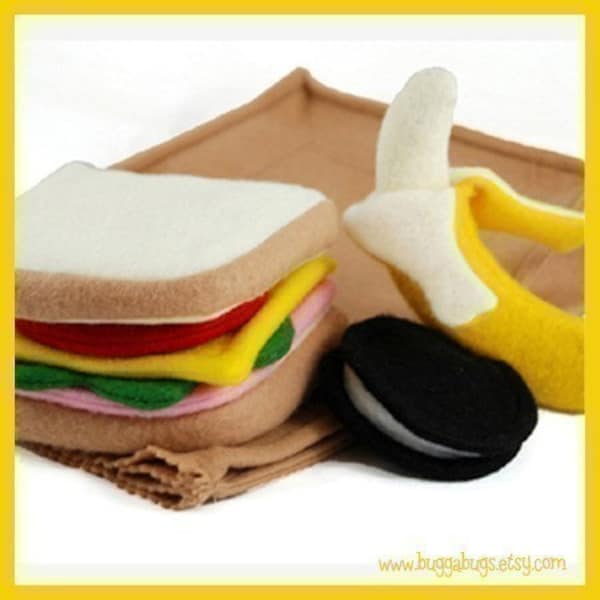 SACK LUNCH - PDF Filz Food Pattern (Sandwich, Schokoladenkeks, Banane, Schale und Sack)