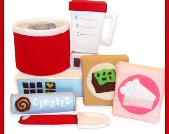 MIXING SET - PDF Felt Food Pattern (Mixer, Blender, Cake Mix, Brownie Mix, Cinnamon Rolls, Spatula)