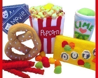 MOVIE TIME - PDF Felt Food Pattern (Popcorn, Candy, Pretzel, Licorice, Drink, Tickets)