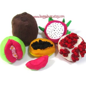 TROPICAL FRUIT Felt Food PDF Pattern Guava, Cantaloupe, Pomegranate, Dragon Fruit, Papaya, Mango, Coconut, Watermelon image 3