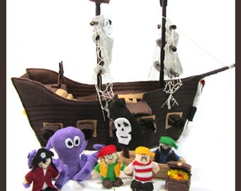 PIRATE SHIP - PDF Ship & Crew Pattern (Ship, Lifeboat, Octopus, Captain, Crew, Treasure Chest)