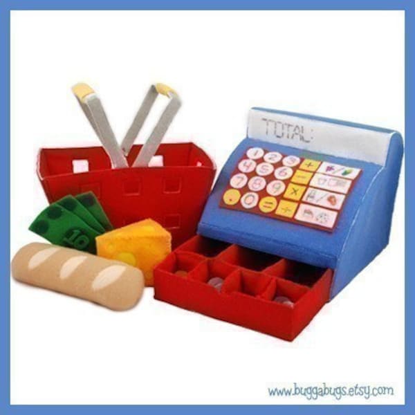 GROCERY STORE - PDF Felt Food Pattern (Cash Register, Basket, Bread, Cheese, Money)