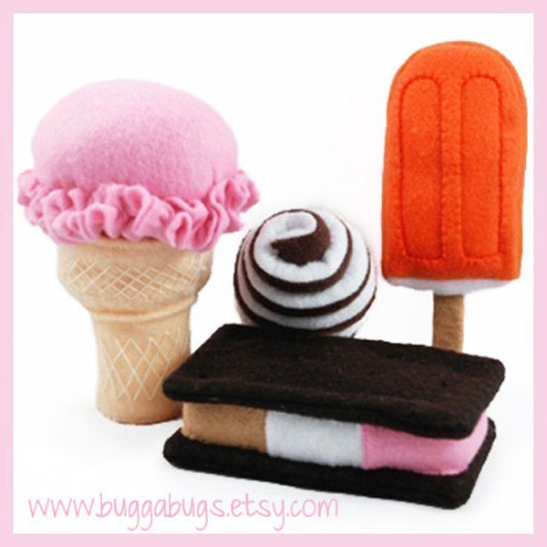 ICE CREAM - PDF Felt Food Pattern (Ice Cream Cone, Ice Cream, Ice Cream Sandwich, Creamsicle)