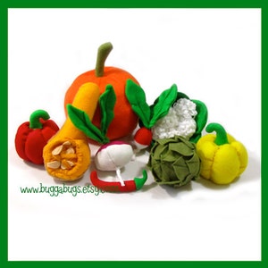 GARDEN VEGGIES Felt Food PDF Pattern Pumpkin, Artichoke, Bell Pepper, Radish, Turnip, Butternut Squash, Cauliflower, Jalapeño image 1