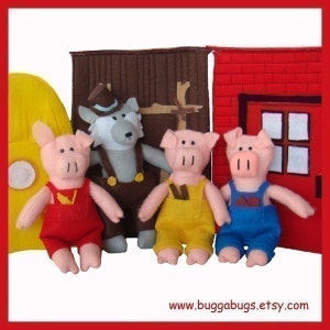 The Three Little Pigs - PDF Doll Pattern (Pigs, Wolf, Houses)